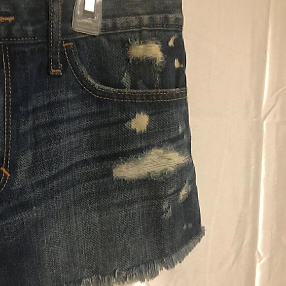 Hollister High Rise Dark Wash Denim Destroyed Distressed Jean Shorts 9 - Picture 6 of 6